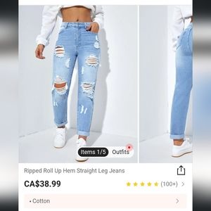 Ripped Straight Leg Jeans